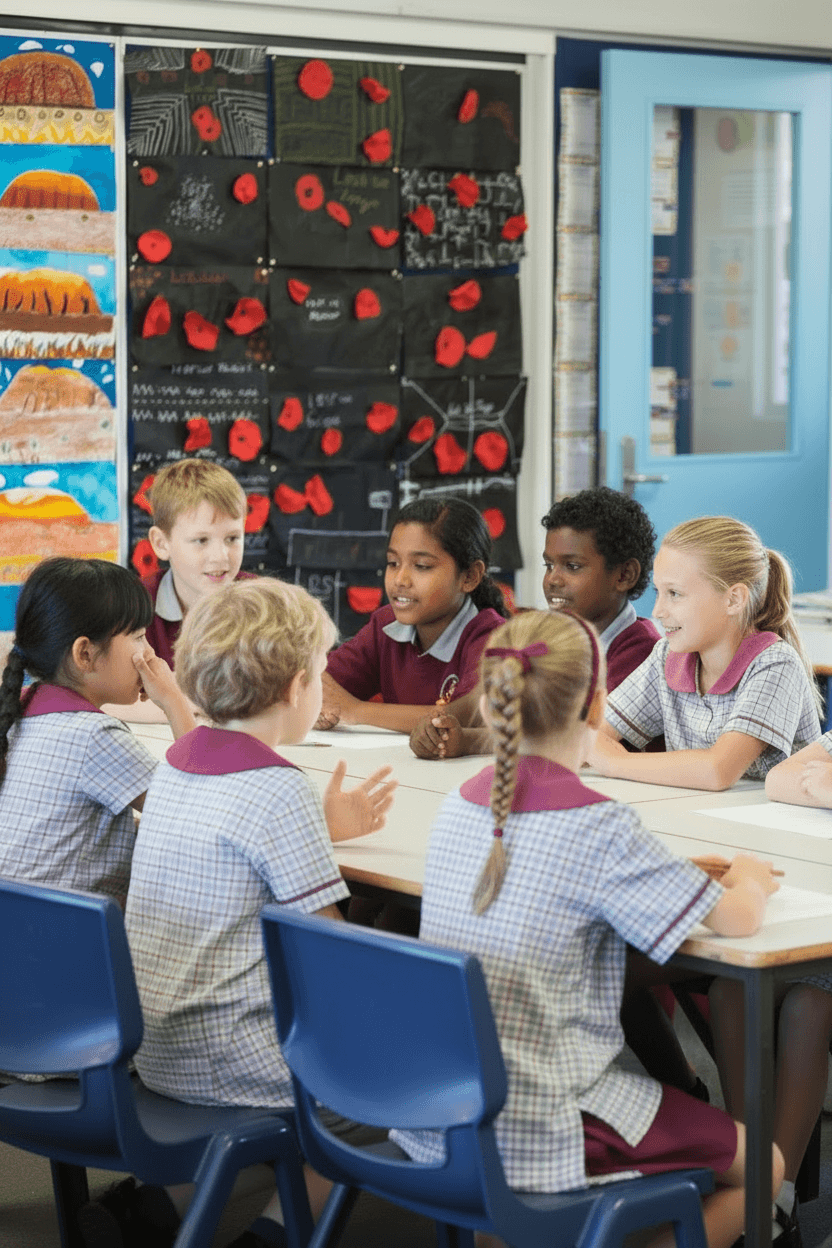 Primary school students collaborating in a classroom